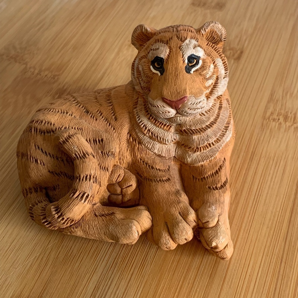 (153)Handcrafted Tiger Sculpture - Orange and Brown